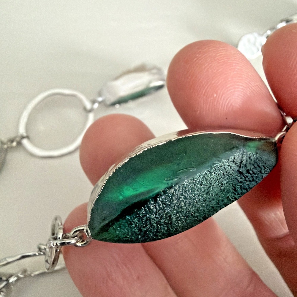 Chicos Blue And Green Stone And Silver Tone Metal Ring - Long Necklace 20-24" - Picture 5 of 11